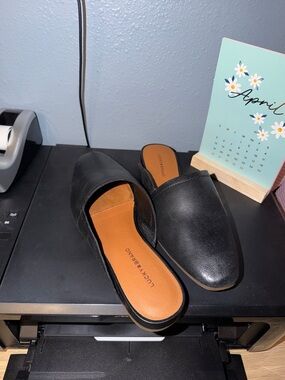Lucky Brand Black Leather Backless Mules